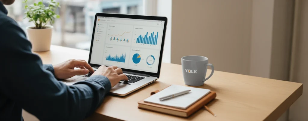 Oversikt over nettsidestatistikk på laptop